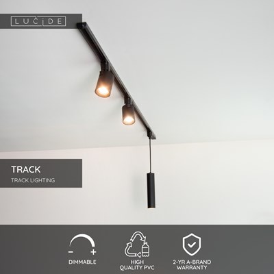 Lucide TRACK Track - 1-circuit Track lighting system - 1 meter - Black (Extension)